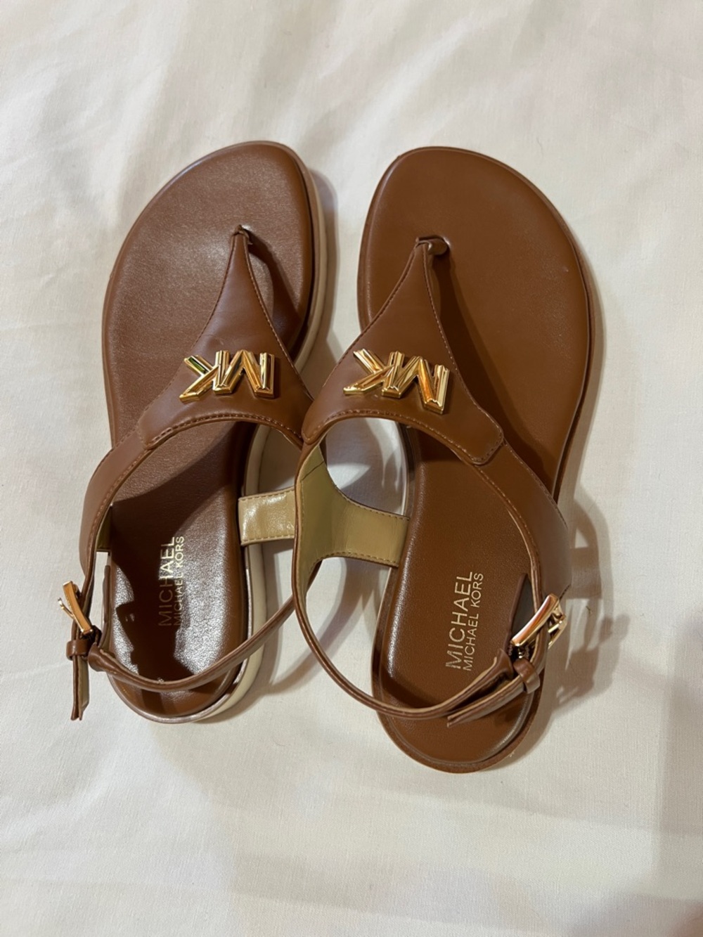 MICHAEL Michael Kors Brown Sandals with Gold MK Accent; Size 6.5